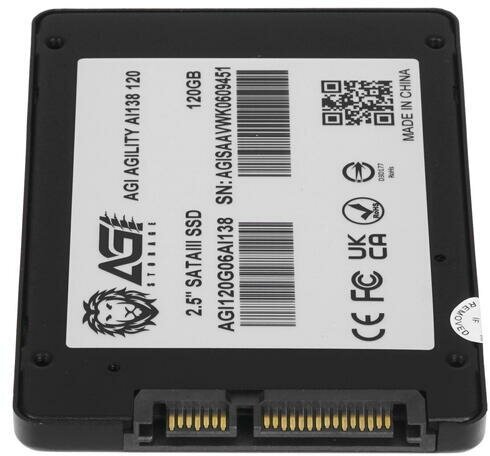 Накопитель SSD 2.5'' AGI AI138 120GB SATA 6Gb/s 3D TLC 509/518MB/s IOPS 19K/75K MTBF 1.6M 70TBW 0,53DWPD RTL - фото №12