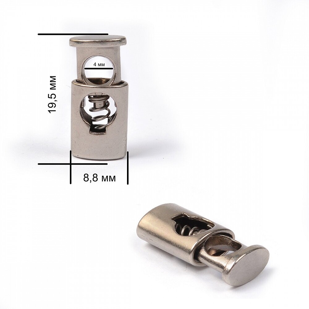 Фиксатор для шнура металл TBY OR.0305-5338 (19,5х8,86мм, отв.4мм) цв. мат. никель уп. 100шт