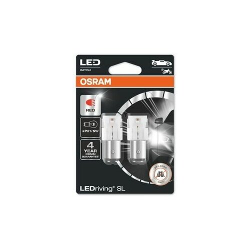 фото Лампа автомобильная светодиодная osram p21/5w 12v-led (bay15d) 1.4/0.4w red ledriving sl (блистер 2шт.) 3 поколение