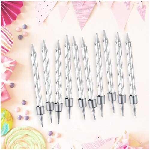 Свечи для торта с держателями MESHU Мини серебряные 58см 10шт блистер 3 штуки 487₽