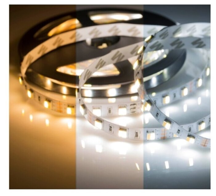 LED лента White Mix, 12 В, 12 мм, IP65, SMD 5050, 60 LED/m, цвет свечения белый (6000 К) + цвет свечения теплый белый (3000 К) - фотография № 1