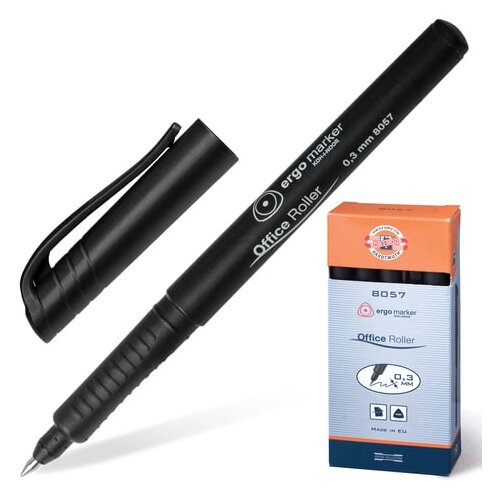 Купить Ручка-роллер KOH-I-NOOR, черная, трехгранная, корпус черный, узел 0.5 мм, линия письма 0.3 мм, 7780573801KS