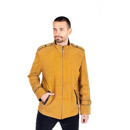 Кожаная куртка  демисезонная, силуэт прямой, внутренний карман, размер 52, желтый