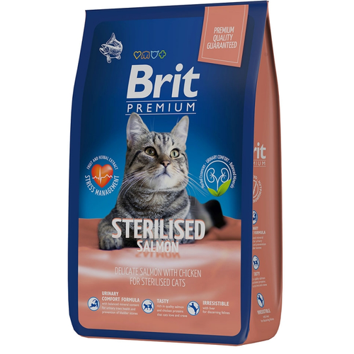 Brit Premium Cat Sterilised Salmon&Chicken корм для стерилизованных кошек с лососем и курицей 8кг