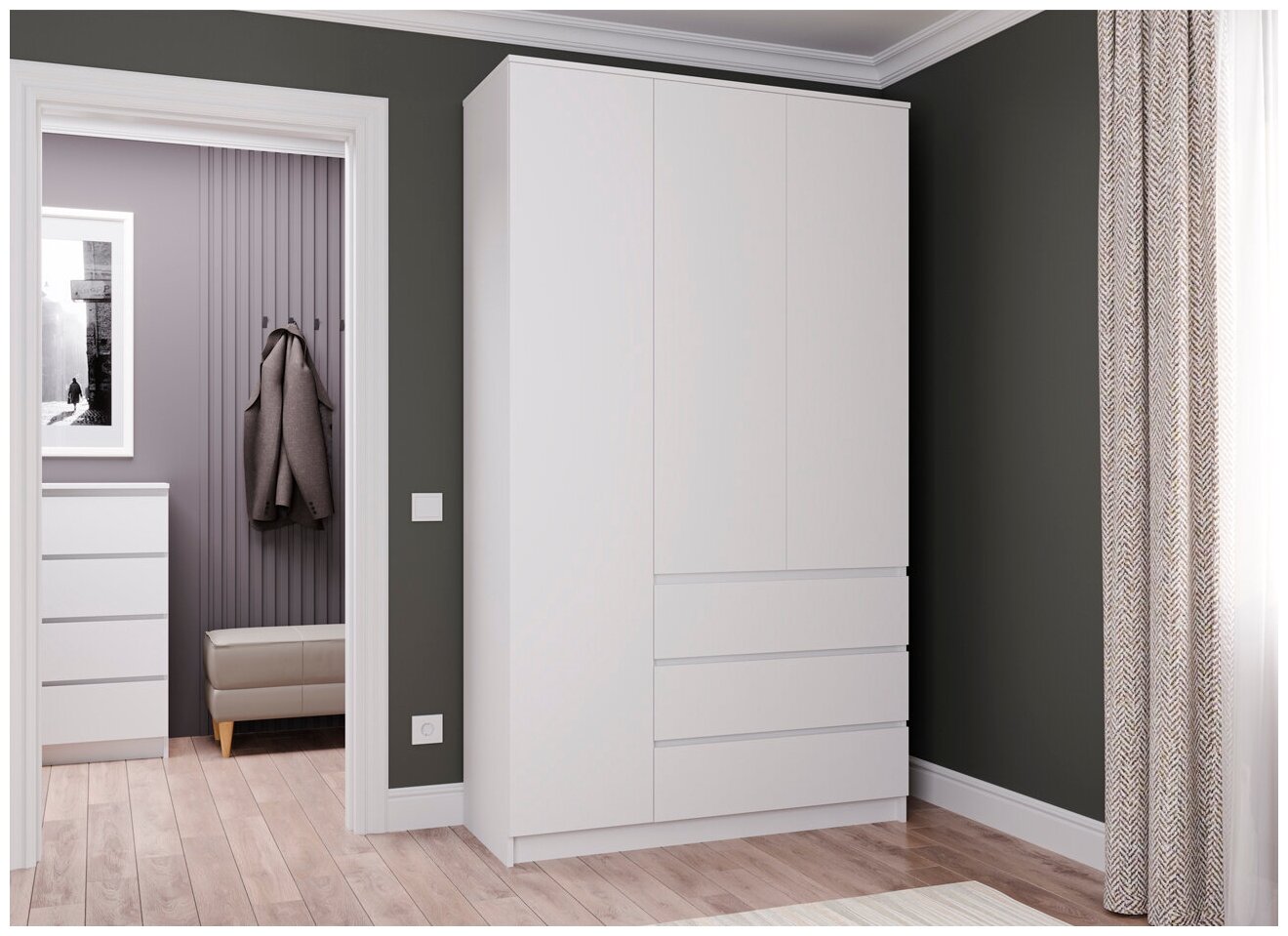 Шкаф для одежды для кухни ДСВ мебель Мори МШ 1200.1, (ШхГхВ): 120.4х50.4х210 см, белый