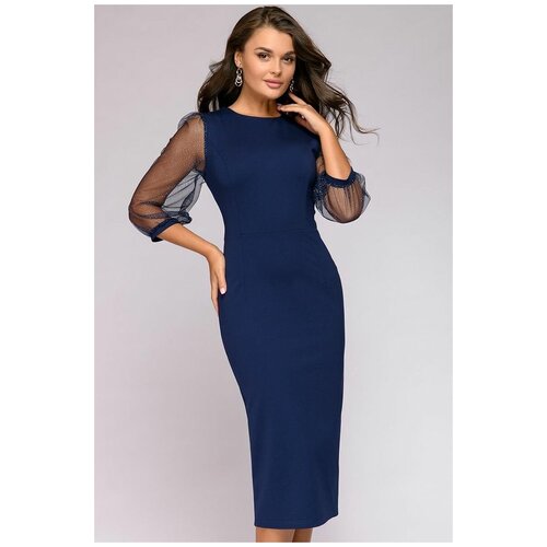 Синее платье миди с рукавами &quot;фонарик&quot; из фатина 1001 DRESS (10424, синий, размер: 44) синего цвета
