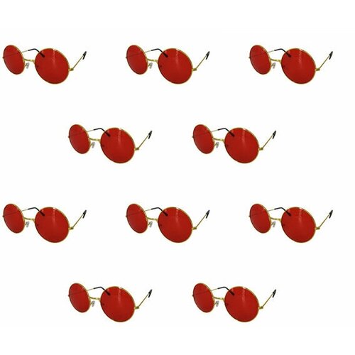 Очки круглые Джона Леннона красные, имиджевые, взрослые (Набор 10 шт.) очки круглые джона леннона желтые тишэйды имиджевые для селфи солнцезащитные хиппи взрослые набор 3 шт