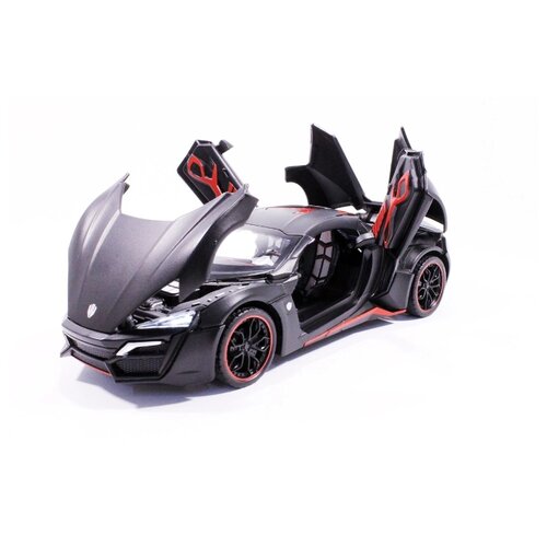 Машинка металлическая инерционная Lykan Hypersport (Ликан ГиперСпорт) 21 см (1:24) с открывающимися вверх дверьми, капотом и багажником, черная