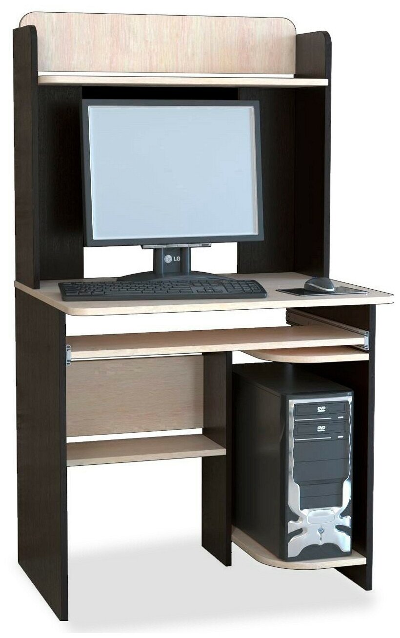 Стол компьютерный с выдвижной подставкой под клавиатуру и полками для принтера и системного блока. Размер: 140х80х63см Цвет: венге, дуб молочный