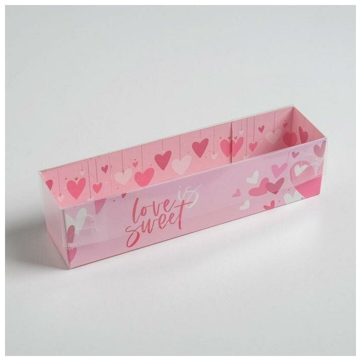 Коробочка для макарун с PVC крышкой Love is sweet, 19,5 х 5 х 4,5 см (5 шт)