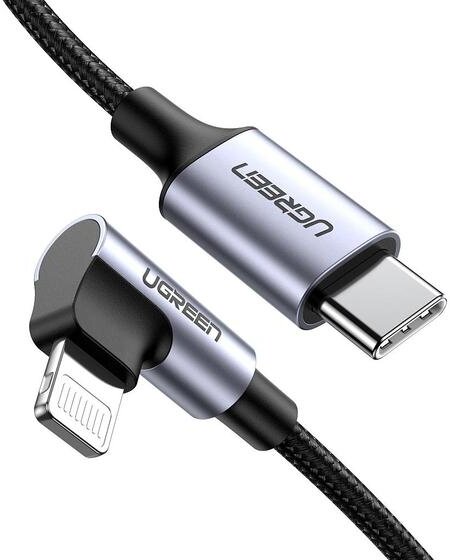 UGREEN US305 (60765) USB-C to Lightning Angled Cable Aluminum Shell Braided 2m - Black 60765Кабель UGREEN US305 (60765) USB-C to Lightning Angled Cab