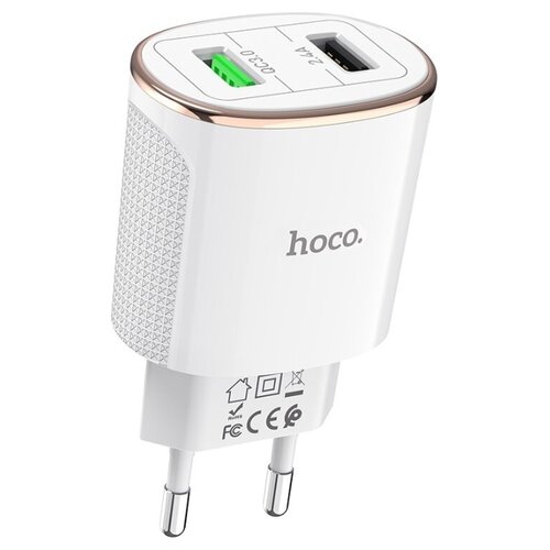фото Сетевое зарядное устройство c60a prestige dual port qc3.0 charger белый hoco