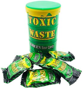 Кислые леденцы Toxic Waste Green Sour Candy (зеленая бочка), 42 г