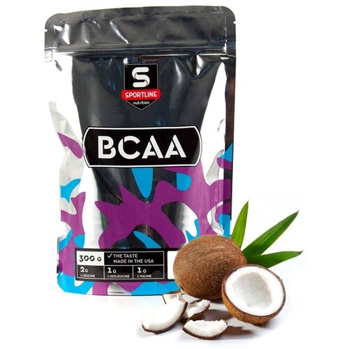 BCAA Sportline Nutrition 2:1:1, кокос, 300 гр. sportline nutrition bcaa 2 1 1 300 гр киви