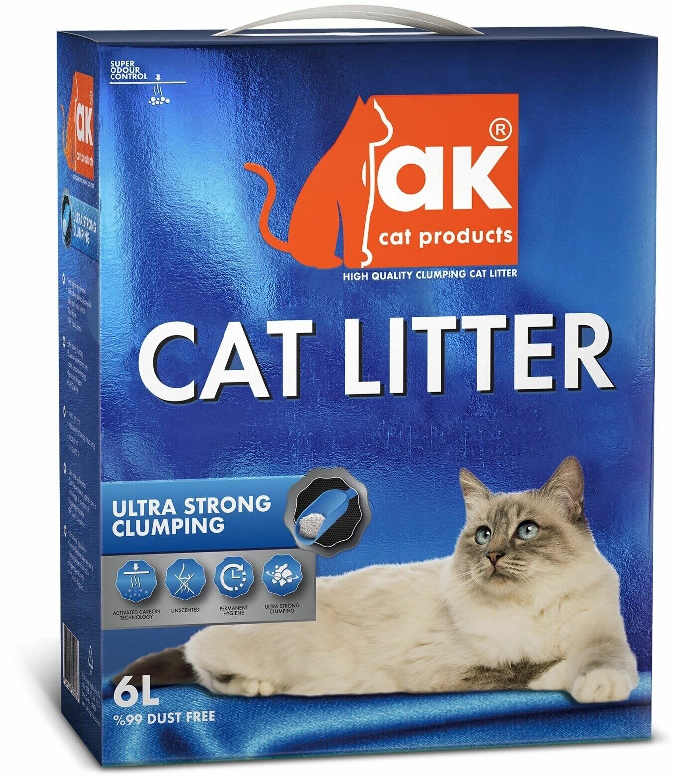 Наполнитель для кошачьего туалета AK Cat Ultra Strong Clumping комкующийся бентонитовый без запаха, 5,5 кг 6 л