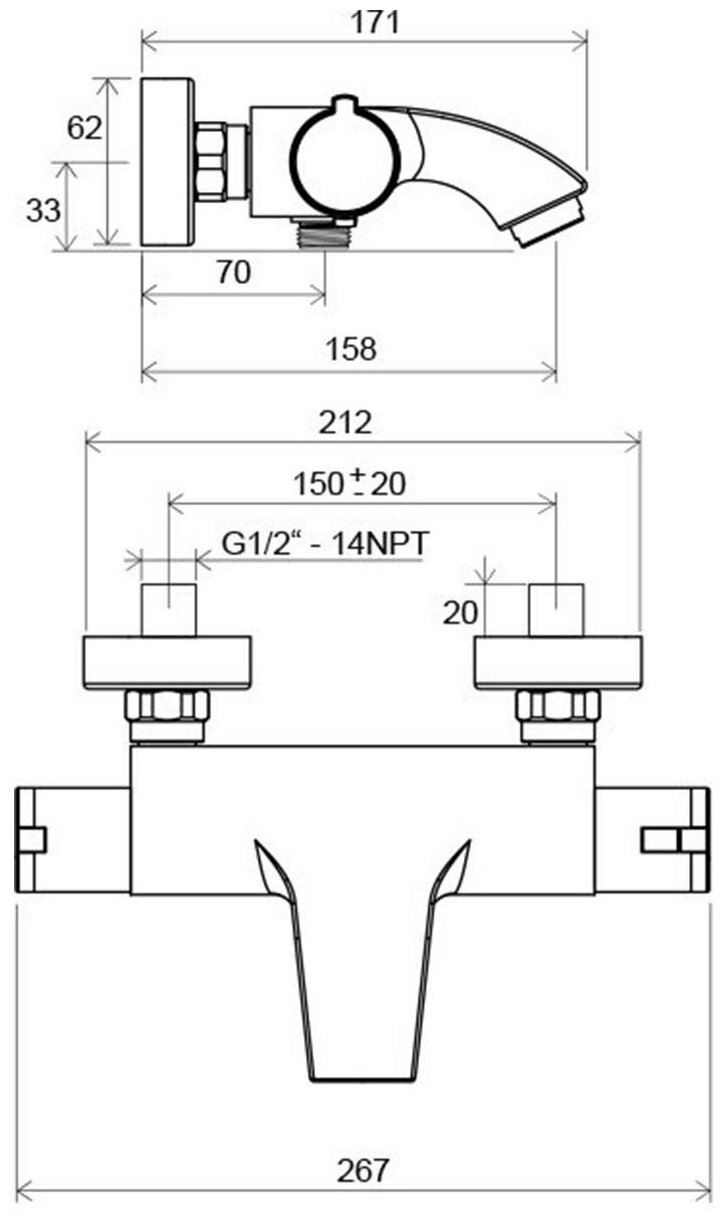 Termo TE 082.00/150 X070046 Смеситель для ванны/душа (1/2", двухзахватный, картридж, термостат) Ravak - фото №13