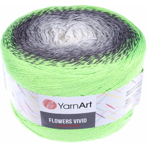 пряжа yarnart flowers vivid малиновый коричневый белый 501 55%хлопок 45%акрил 1000м 250г 3шт Пряжа YarnArt Flowers vivid салат-серый-белый (504), 55%хлопок/45%акрил, 1000м, 250г, 3шт