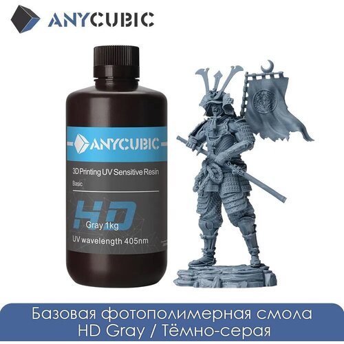 фотополимерная смола Anycubic Basic HD Gray (тёмно-серая, 1 кг.)