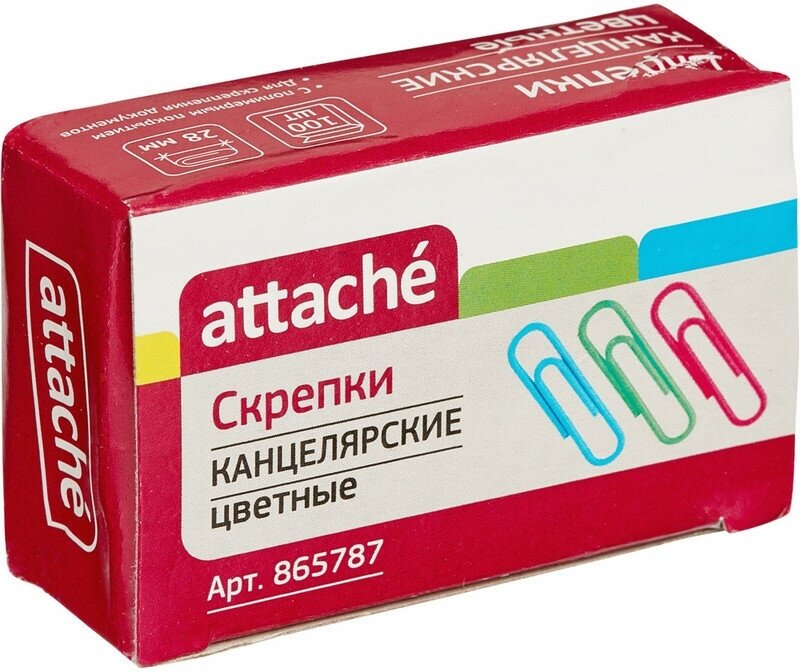 Скрепки Attache цветные металлические с полимерным покрытием 28 мм (100 шт в уп) 865787