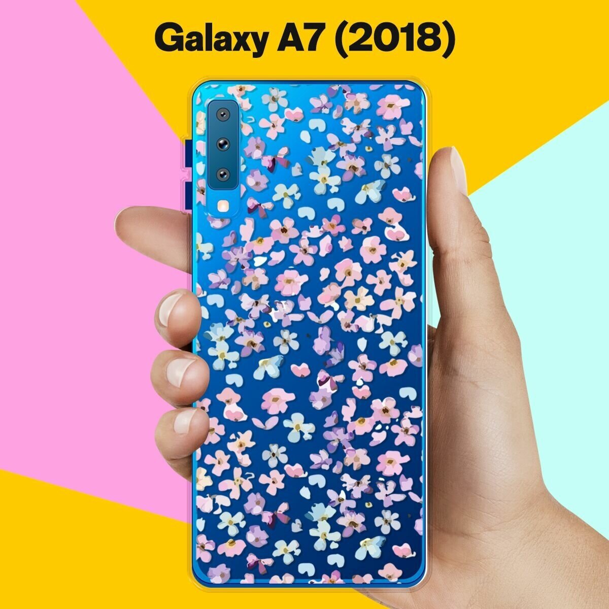Силиконовый чехол на Samsung Galaxy A7 (2018) Розовые цветы / для Самсунг Галакси А7 2018