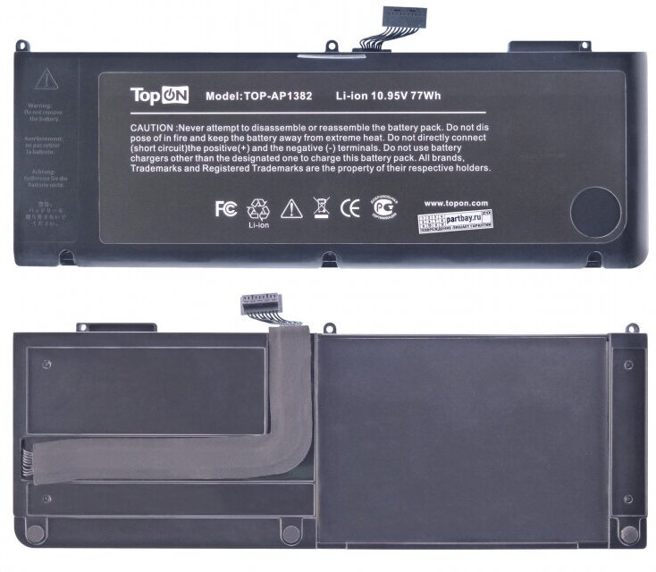 Аккумулятор TopON TOP-AP1382 для Apple MacBook Pro 15" аккумулятор для 10.95V 5400mAh PN: A1382, 661-5476, CS-AM1382NB, 020-7134-01 - фото №2