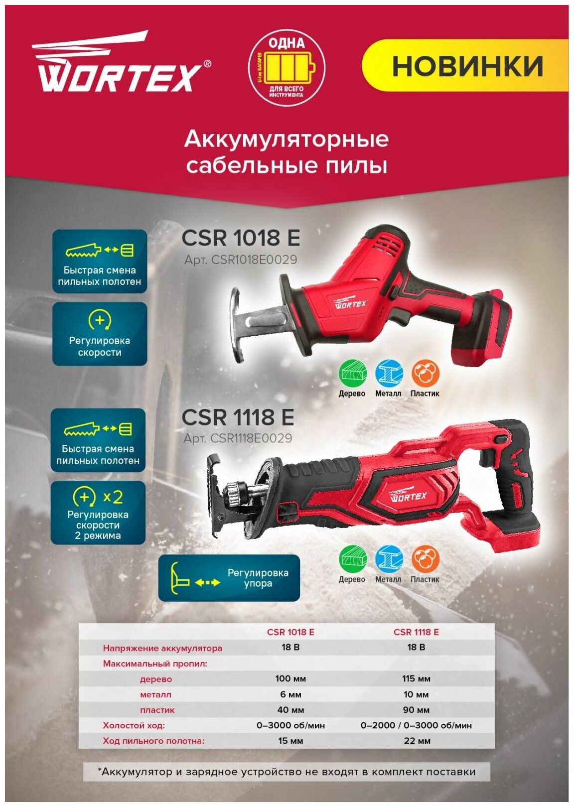 Пила сабельная аккумуляторная WORTEX CSR 1018 E ALL1 (CSR1018E0029) - фотография № 6