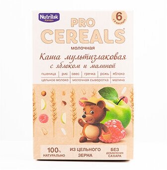 Каша мультизлаковая с яблоком и малиной Nutrilak Premium Pro Cereals цельнозерновая молочная, 200гр - фото №15