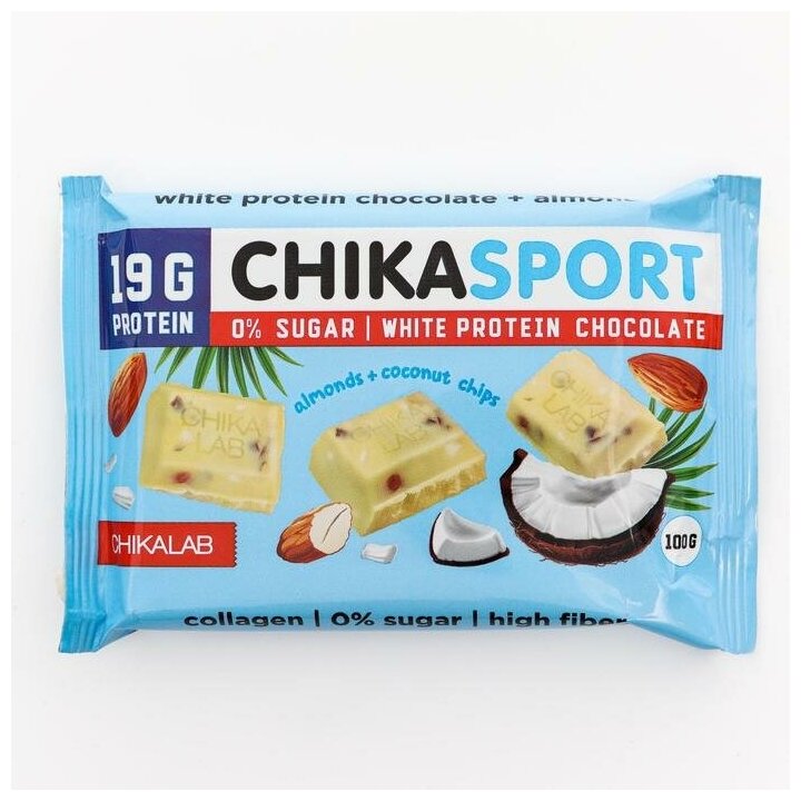 Белый шоколад CHIKALAB Almond + Coconut Chips 100 г - фотография № 20