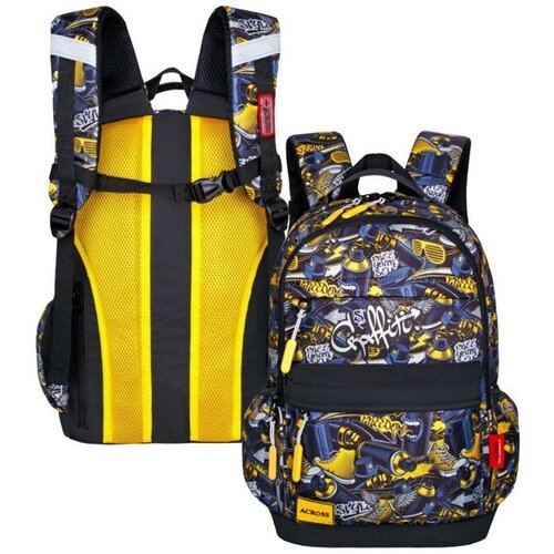 Рюкзак молодёжный 43 х 29 х 18 см, эргономичная спинка, Across 155, чёрный/жёлтый 155-12