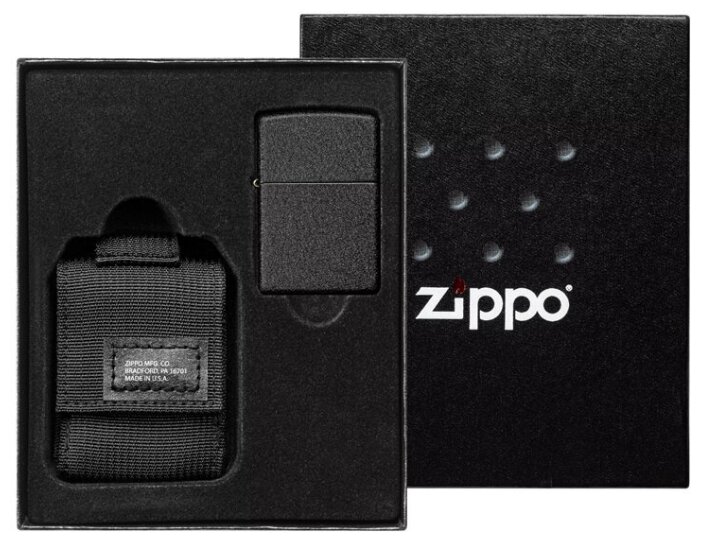 Подарочный набор ZIPPO 49402: зажигалка Black Crackle® и черный нейлоновый чехол - фотография № 1