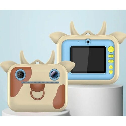 Детский фотоаппарат мгновенной моментальной печати фото Коровкаполароид CD карта 32GB Коричневыйголубой 3990₽