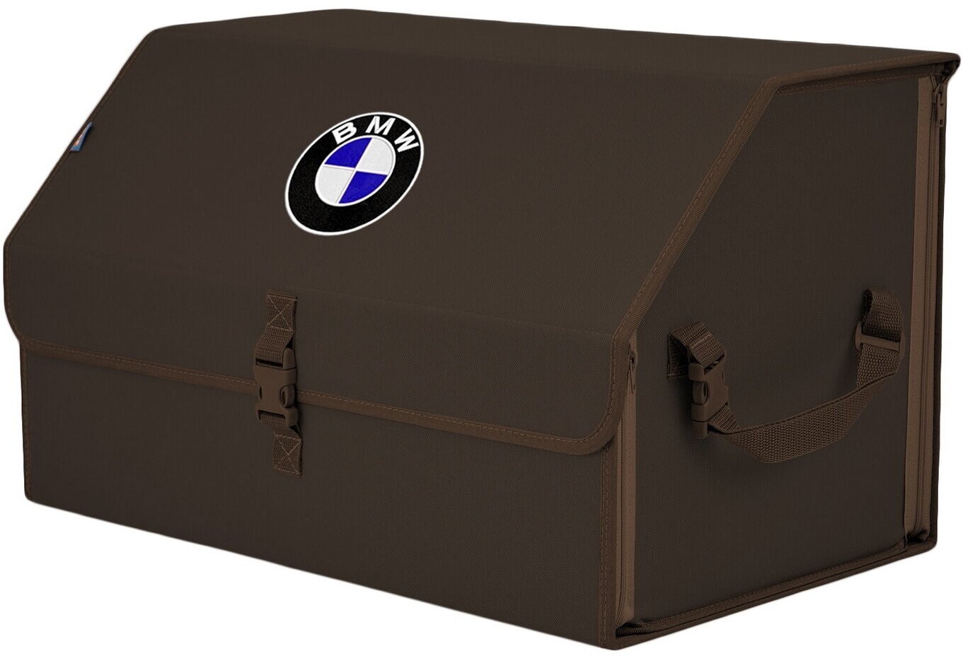 Органайзер-саквояж в багажник "Союз" (размер XL). Цвет: коричневый с вышивкой BMW (БМВ).