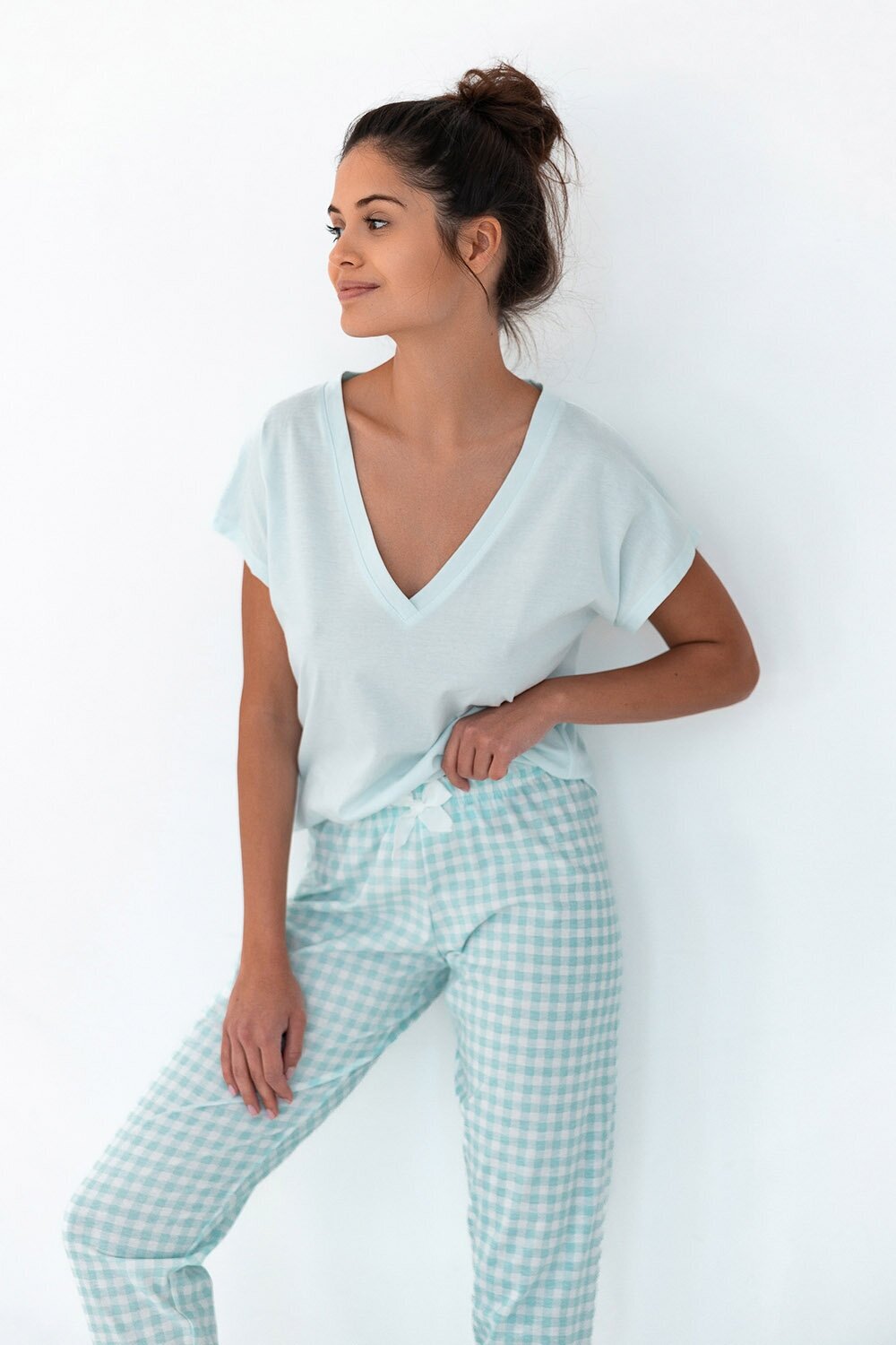 Пижама женская SENSIS Kimberly, футболка и брюки, мята (Размер: S) - фотография № 4