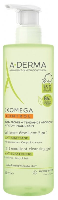 A-Derma EXOMEGA CONTROL Гель для тела и волос 2 в 1, 500 мл