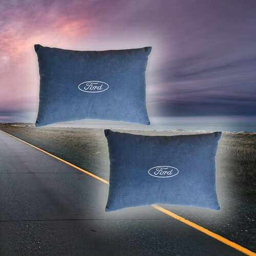 Комплект автомобильных подушек из синего велюра и вышивкой для Ford (форд) (2 автомобильные подушки)