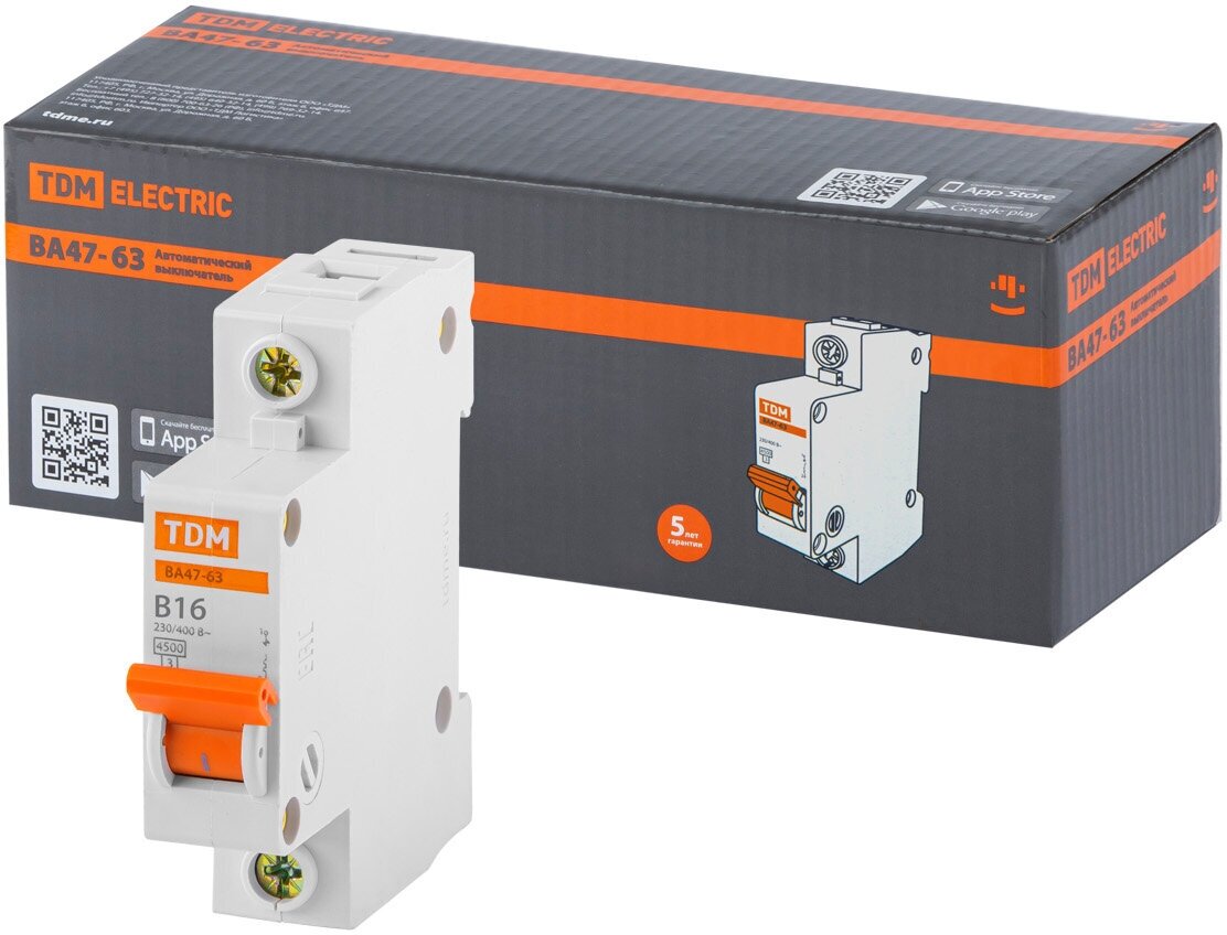 фото Авт. выкл. ВА47-63 1Р 16А 4,5кА х-ка B TDM (упак. 12шт)