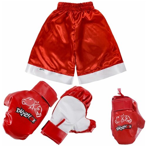 Набор боксерский детский игровой, перчатки c шортами, Dvizhok красный, в сетке