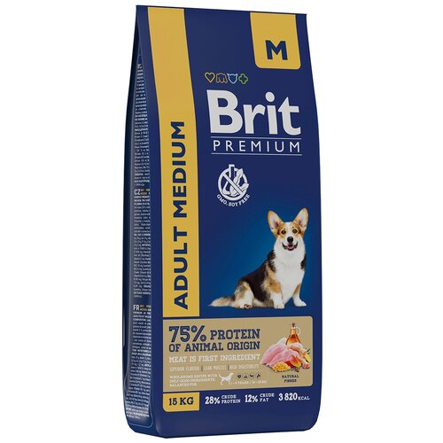 Сухой корм для взрослых собак Brit Premium, курица 1 уп. х 15 кг сухой корм для взрослых собак brit premium курица 1 уп х 1 шт х 3 кг для