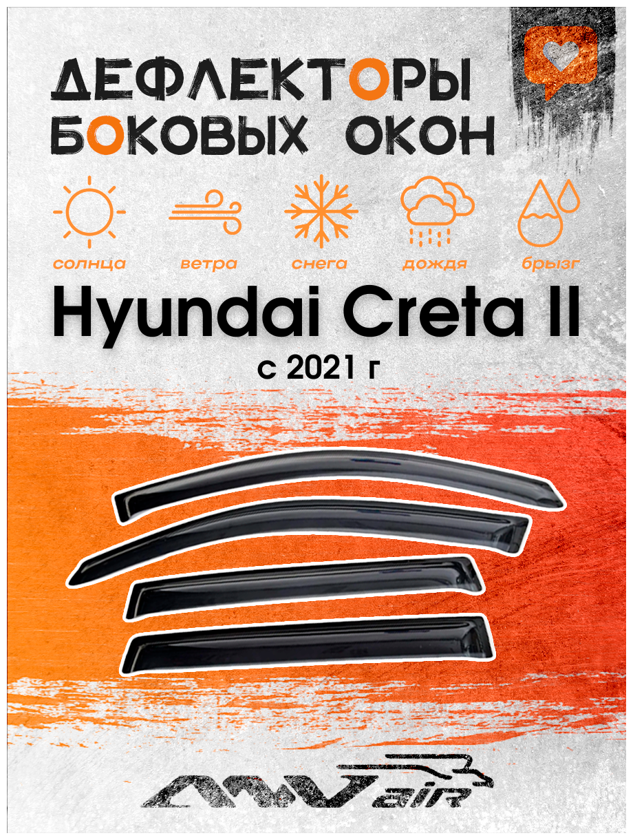 Дефлекторы окон Hyundai Сreta II 2021 г./Ветровики окон Хендай Крета
