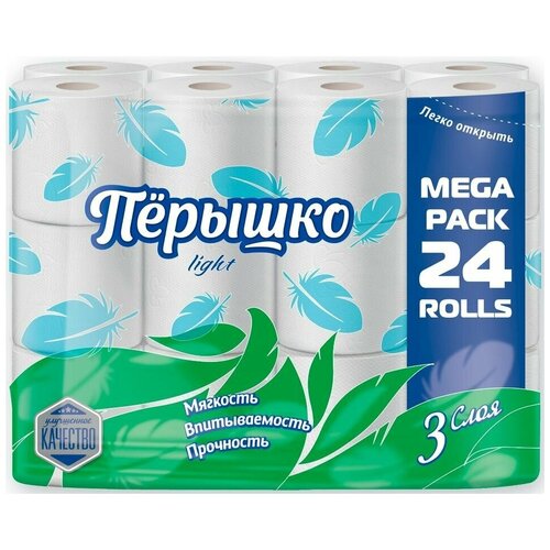 Туалетная бумага Перышко Light белая 24 рулона 3 слоя 1шт