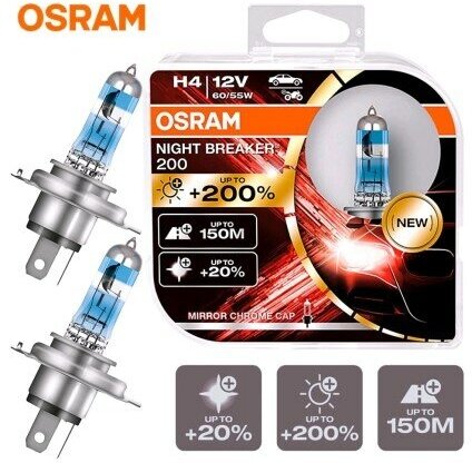 Лампа OSRAM H4 12V 60/55W P43t 3900K Night Breaker +200% - фото №6
