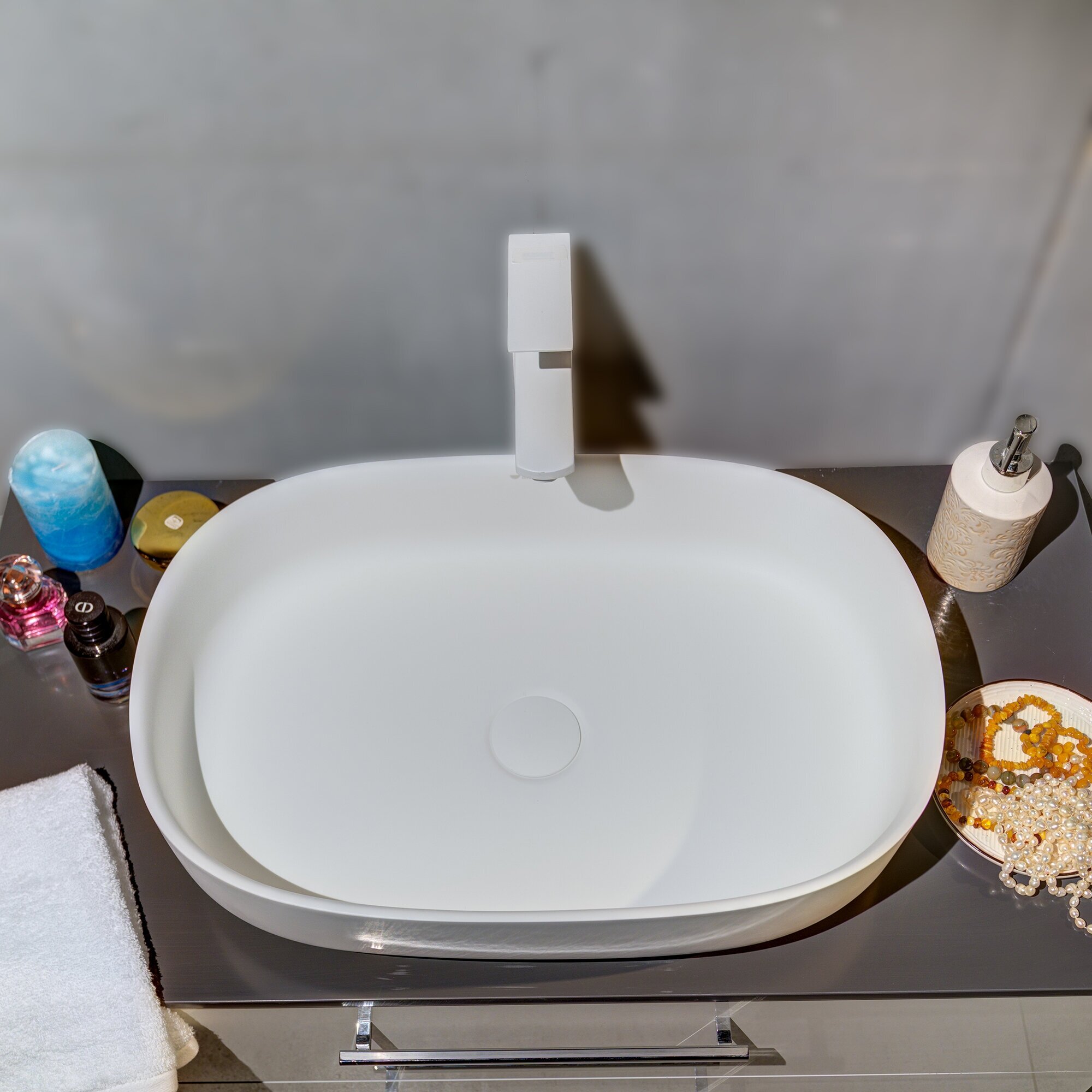 Раковина для ванной матовая из искусственного камня, накладная, Montebianco Conca 540 - фотография № 4