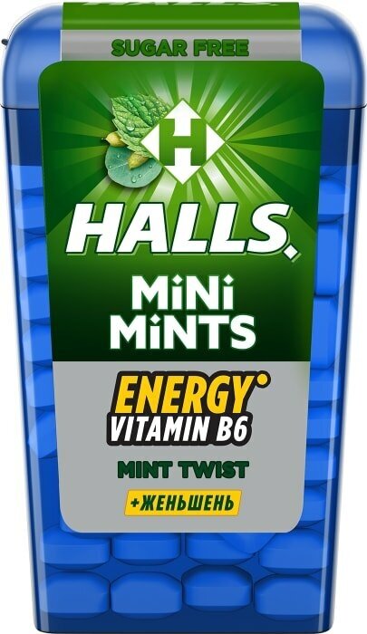 Конфеты Halls Mini Mints Mint Twist мята-ментол с витамином В6 и экстрактом женьшеня, 12.5г 5 шт - фотография № 4