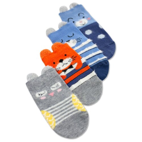 фото Носки капризуля комплект из 4 пар, размер 16 (14-16), джинс/индиго/оранжевый/серый меланж