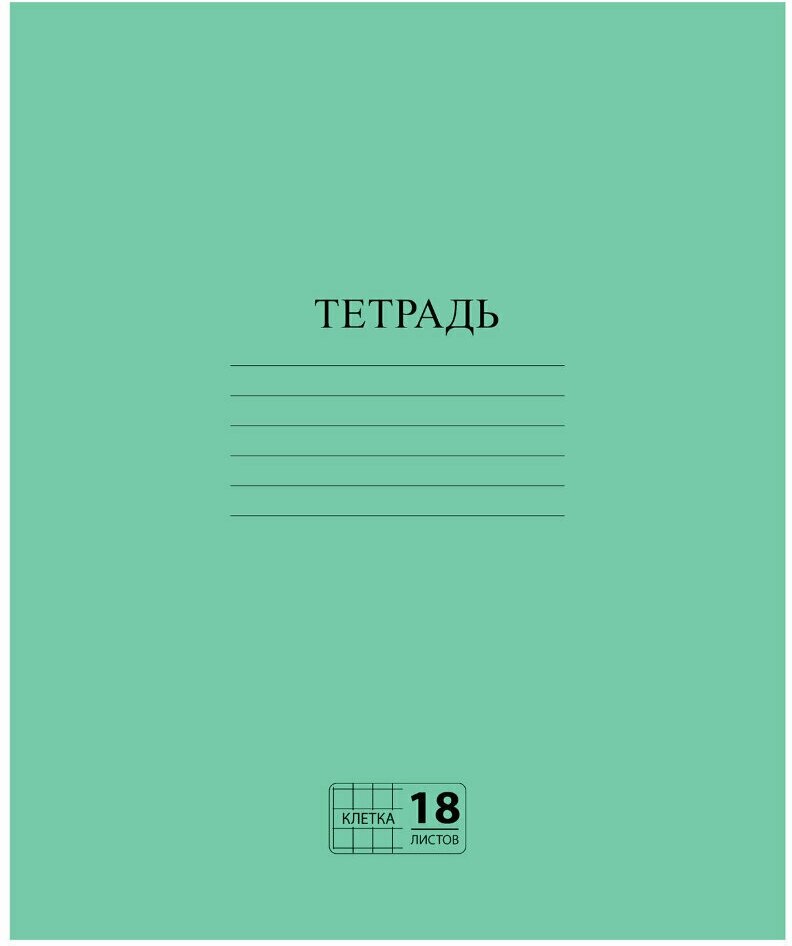 Тетрадь зелёная обложка 18 л, клетка с полями, офсет №2 эконом, "пифагор", 104986, 104986