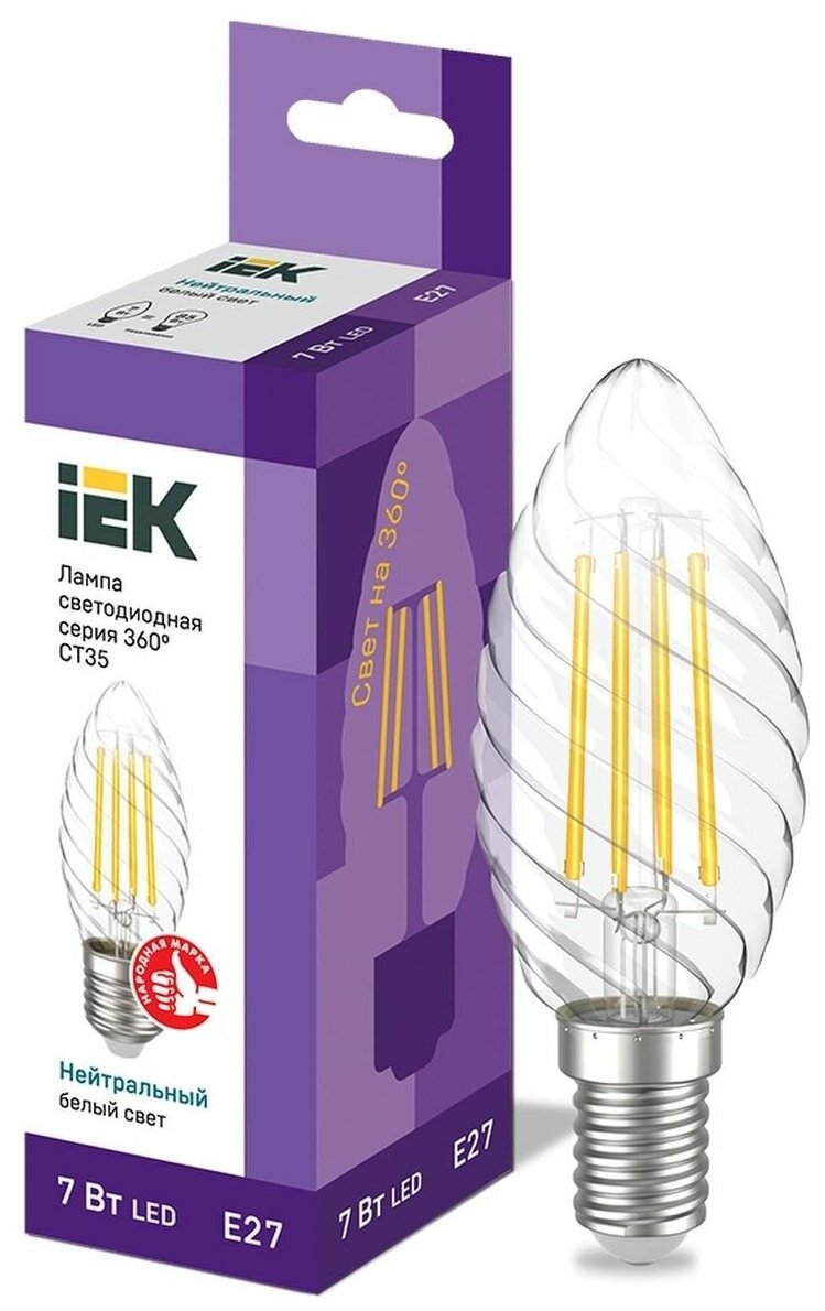 Лампа LED CT35 свеча вит. 7Вт 230В 4000К E27 серия 360° IEK - фотография № 7