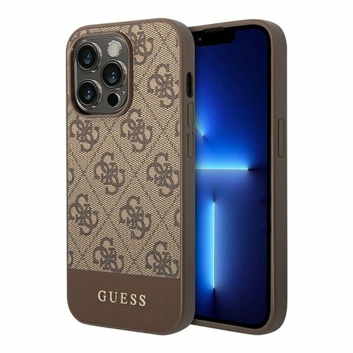 Чехол Guess PU 4G Bottom stripe Metal logo Hard для iPhone 14 Pro, коричневый