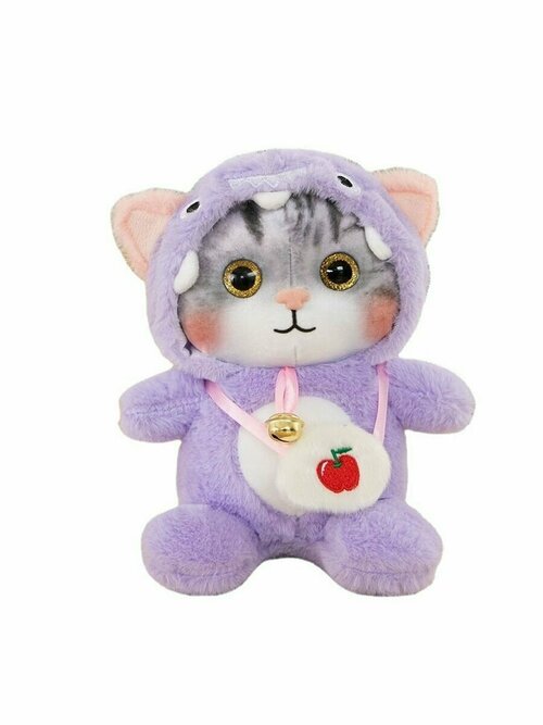 Мягкая игрушка-брелок котенок кигуруми-пижаме сиреневый