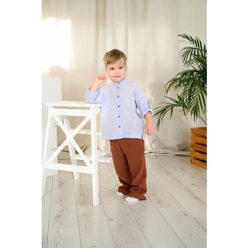 фото Рубашка детская, хлопок, муслин, размер 92, фиолетовый муслиника