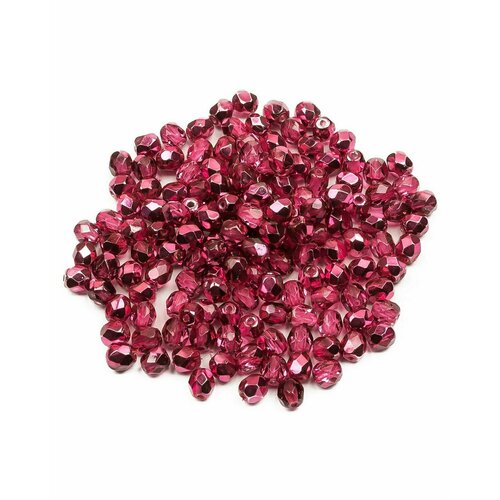 Стеклянные чешские бусины, граненые круглые, Fire polished 4 мм, Crystal Rose Metallic Ice, 150 шт. ring rose polished